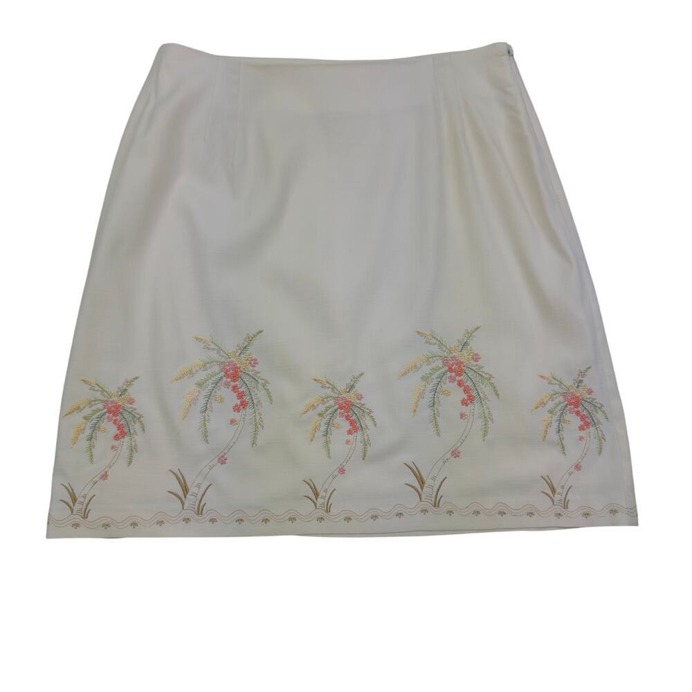 Tori Richard Vintage Silk Embroidered Palm Tree Silk Blend Skirt Women's Size 6